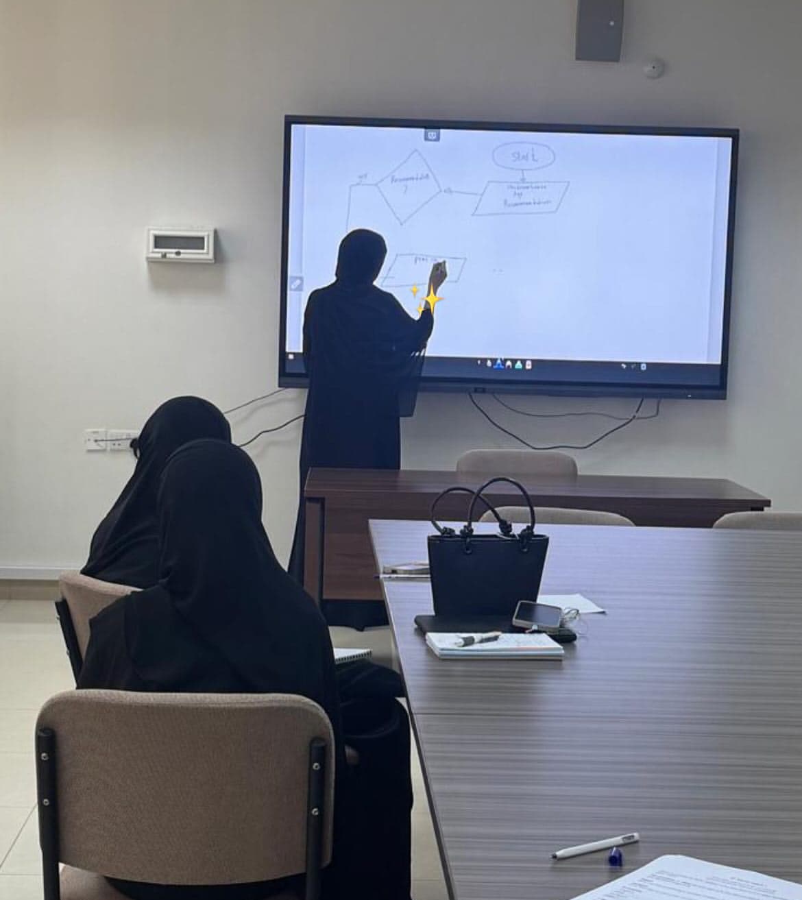 A participant drawing a flowchart on the classroom screen